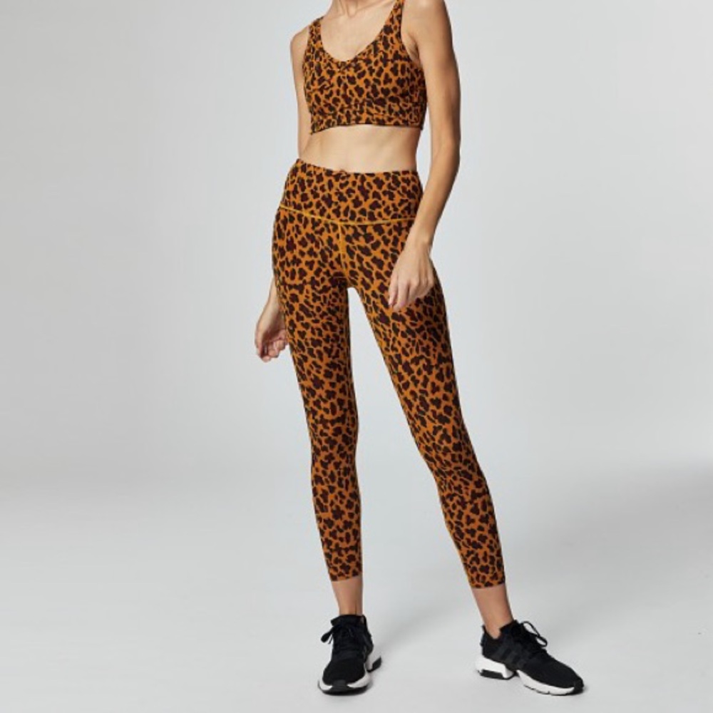 Varley Century Leopard Print High-Rise Leggings in Brown and Black